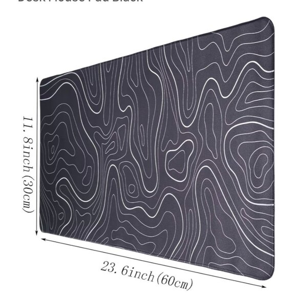 Gaming Mouse Pad Large 23.6 x 11.8in Topographic Keyboard Non Slip Desk Pad Blac - Picture 7 of 7